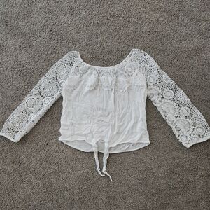White Lace Sleeve Women's Top